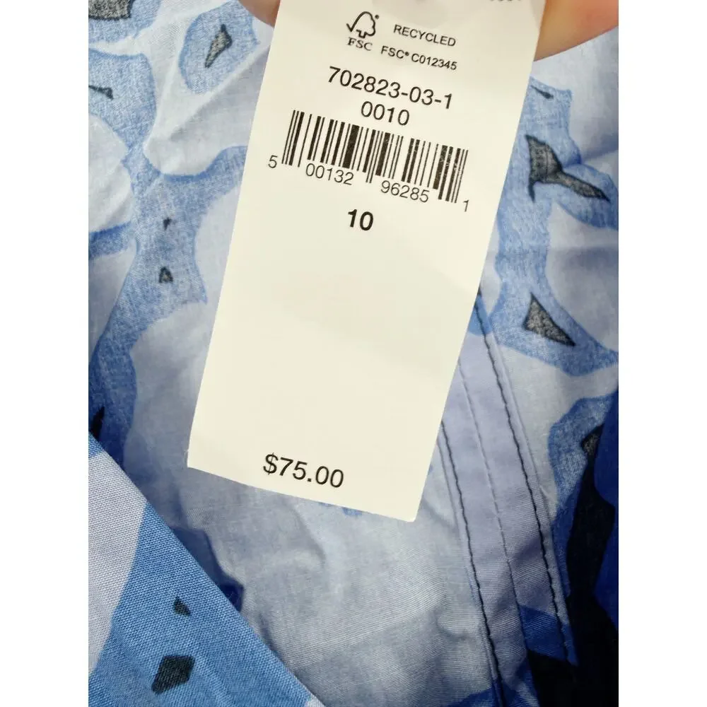 BANANA REPUBLIC Blouse Size 10 NEW Blue Puff Sleeve Floral Print Abstract